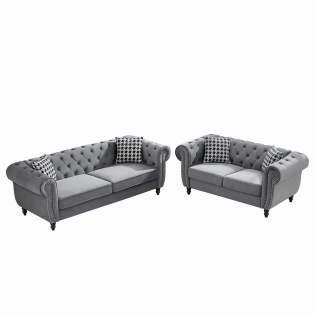 Streamdale Chesterfield Sofa Set Gray 4