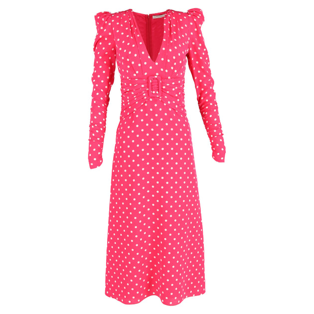 Alessandra Rich Polka Dot Midi Dress In Pink Silk