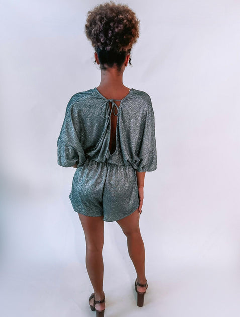 GEEGEE Glitter V-Neck Romper Grey Small 3