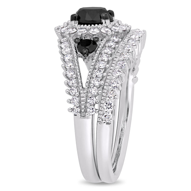 Mimi & Max 2ct Diamond Halo Bridal Ring Set 10k White Gold Black US 8 3