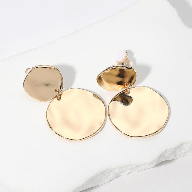 FASHNZFAB Hammered Metal Disc Dangle Clip On Earrings Silver 4