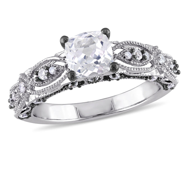 Mimi & Max Created White Sapphire and Diamond Ring Silver US 6 2
