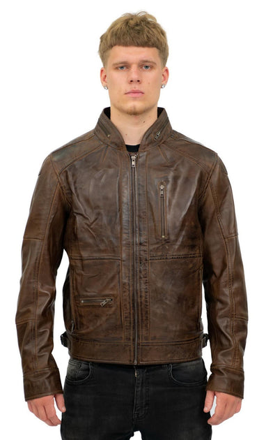 Infinity Sydney Mens Biker Leather Jacket Brown 5XL 2