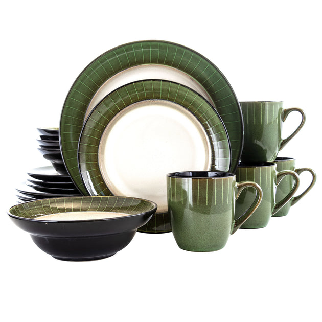 Elama Grand Jade Stoneware Dinnerware Set 16 Piece Green 2