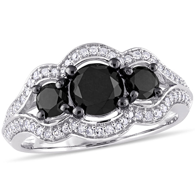Mimi & Max 3-Stone Engagement Ring 10k White Gold Black US 8 2