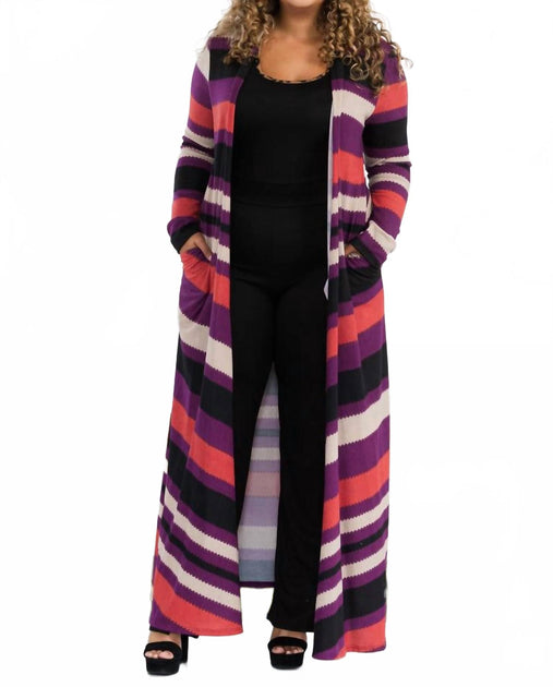 Karen T Design Striped Long Sleeve Cardigan Multi Large 4