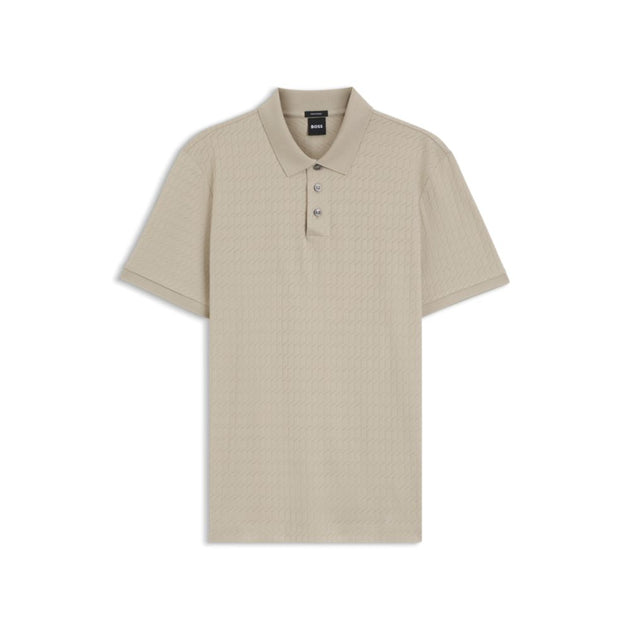 Boss Geometric-jacquard Polo Shirt Beige XLarge 2