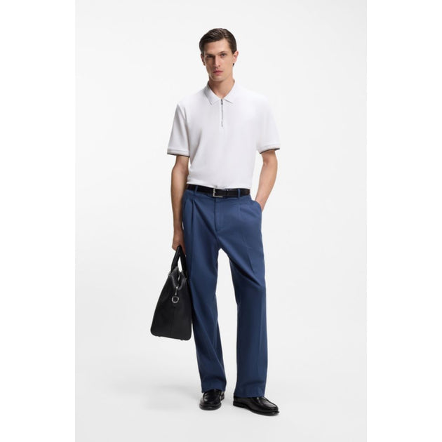 Boss Cotton-pique Polo Shirt Zip Neck White Large 3