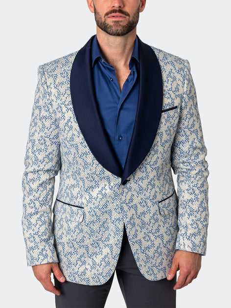 MACEOO Shawl GoldFoil Jacquard Blazer White Blue Small 2
