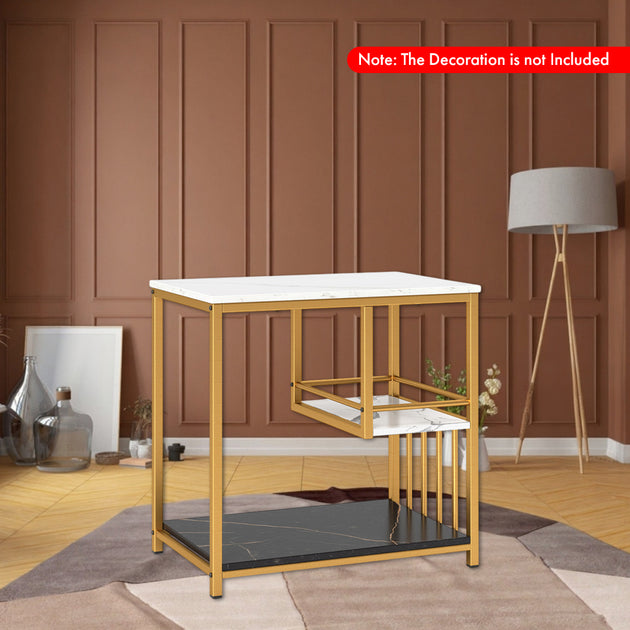 Hivvago 3-Tier Side Table Marble Gold 3