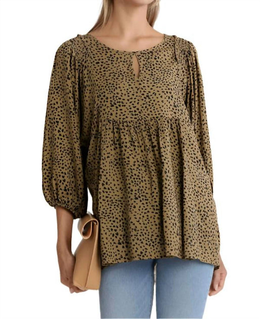 Umgee Babydoll Keyhole Blouse Green Small 2