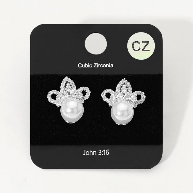 FASHNZFAB Crown Stud Earrings Silver 3