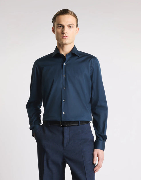 FAY Stretchstoff Hemd Marineblau Small 4