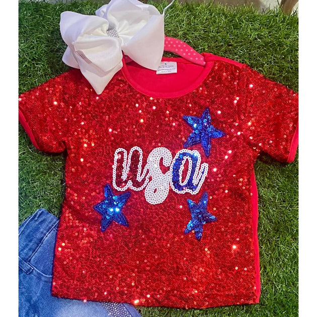 KIDSCHARM Kid's USA Sequin Tee Red 4-6 Years 3