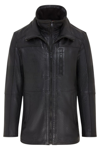 Infinity Herren Schwarzer Leder-Bikercoat in Mittellänge 3