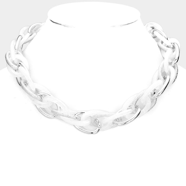 FASHNZFAB Resin Metal Open Oval Link Necklace Gold One Size 4