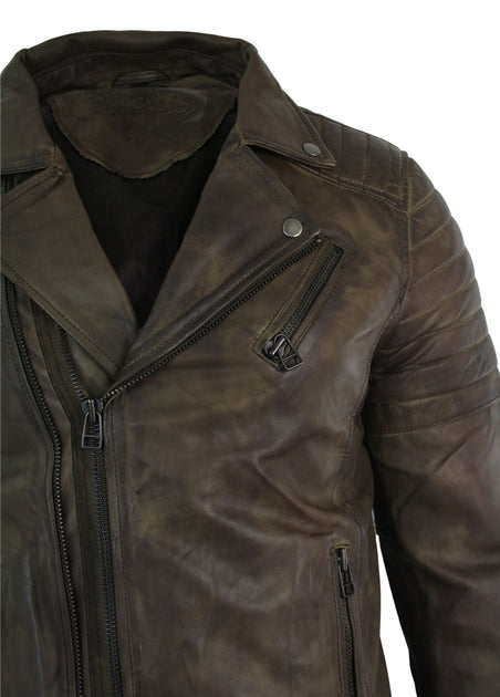 TruClothing Brando Cross Zip Leather Jacket Multi 4XLarge 4