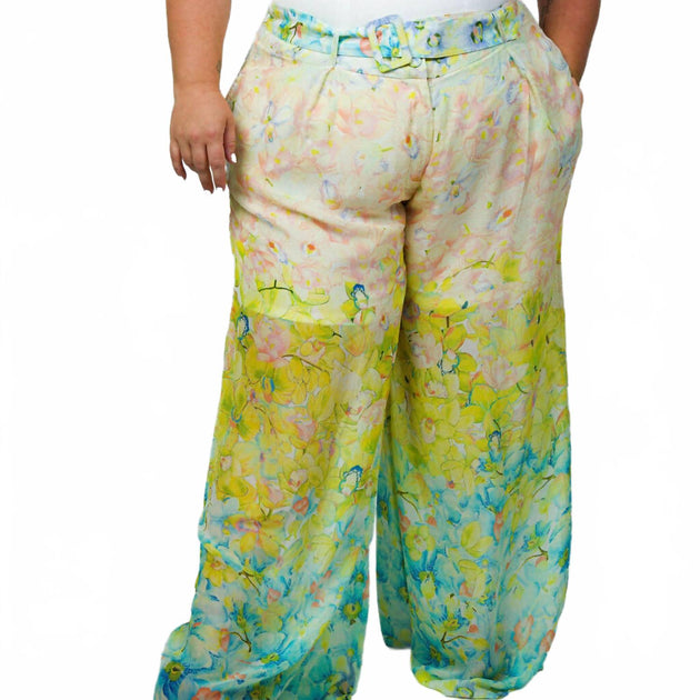 La Fuori Florida Floral Ombre Pants Multi 2X 2