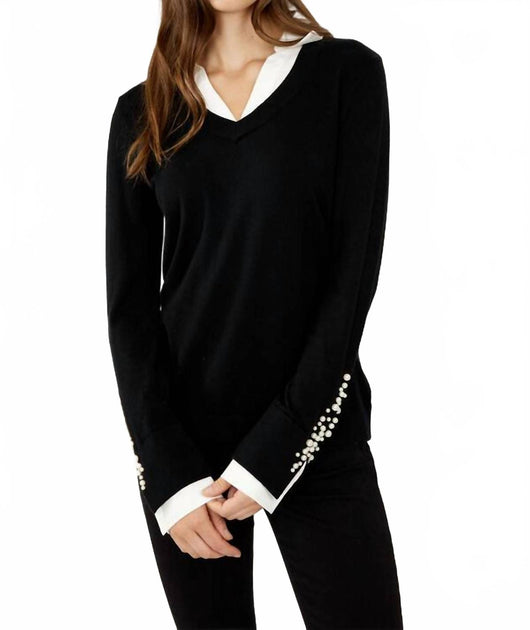 Frank Lyman Pearl Trim Sweater Black Medium 2