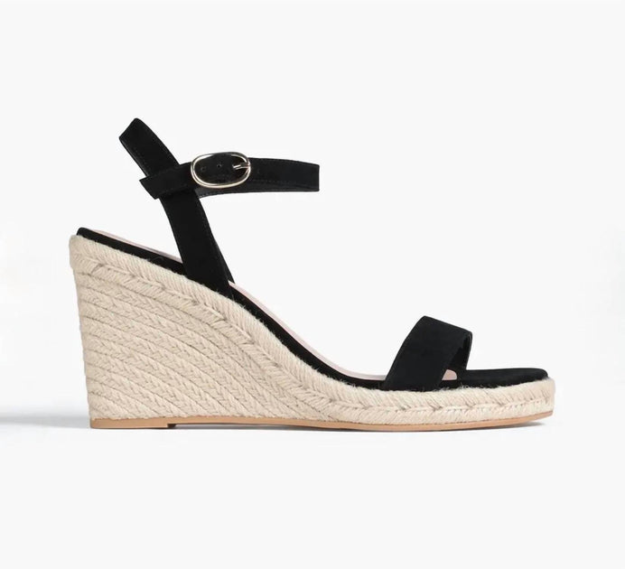 Stuart Weitzman Teddi Espadrille Wedge Sandal Black US 9.5 2