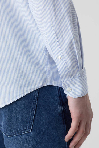 CLOSED Collarless Long Sleeve Shirt Blue Small 4