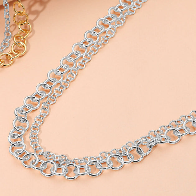 FASHNZFAB Interlocking Double Chain Necklace Gold 6