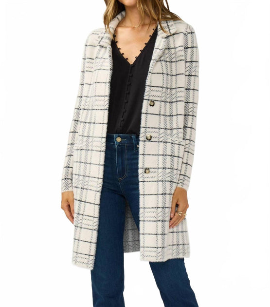 LOVESTITCH Plaid Notched Collar Button Front Cardigan Multi Large 2