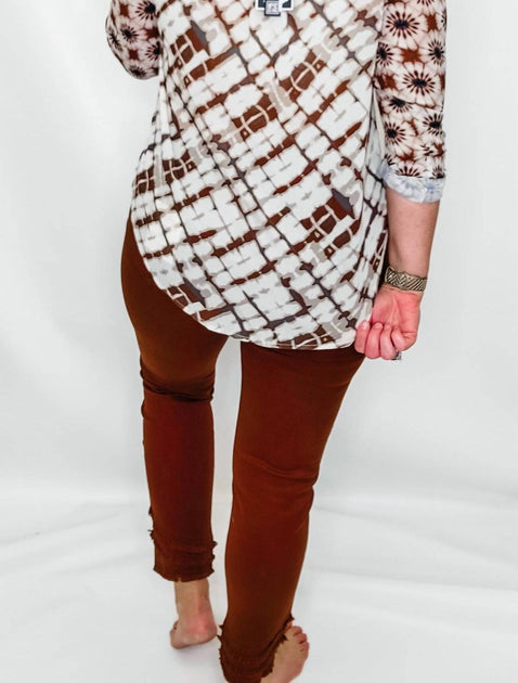 Charlie B Printed Button Up Top White Small 3
