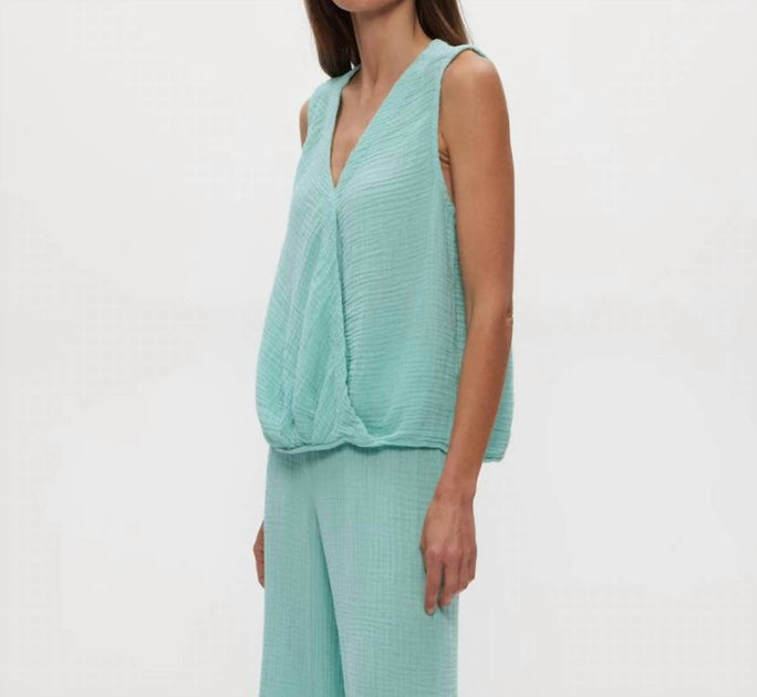 Michael Stars Kate Surplice Tank Blue Large 3