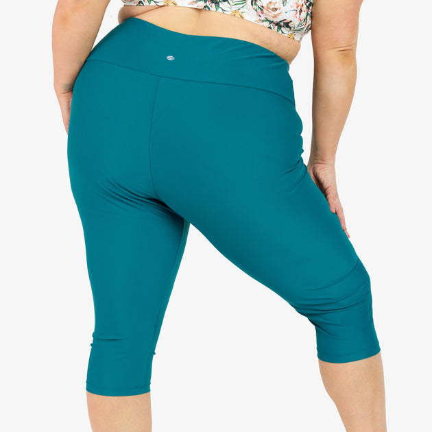 Calypsa High Waisted Capri Swim Leggings Black 2X 3