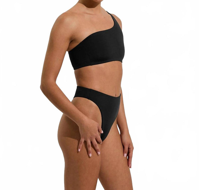 Left On Friday Offshore One Shoulder Swim Top Black Small 4
