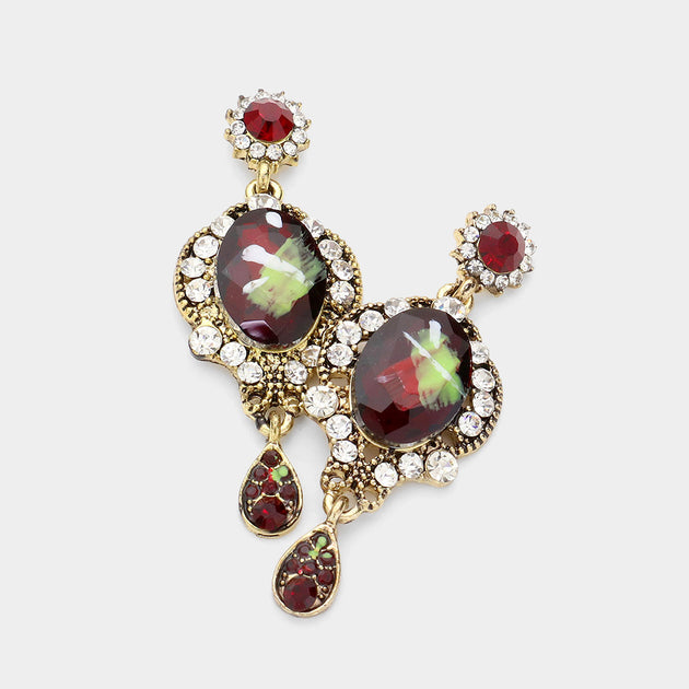 FASHNZFAB Victorian Splash Dangle Earrings Siam Red 2
