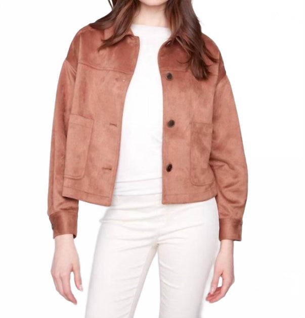 Charlie B Short Faux Suede Jacket Pink Large 2