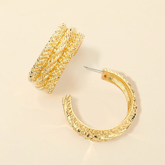 FASHNZFAB Textured Metal Hoop Earrings Silver 2
