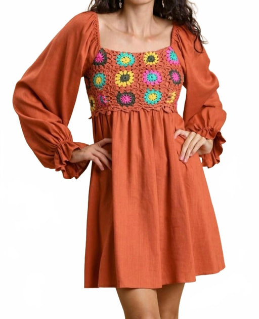 Umgee Ellie Crochet Dress Brown Small 2