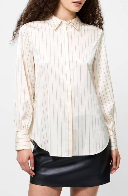 French Connection Satin Pinstripe Blouse White Medium 2