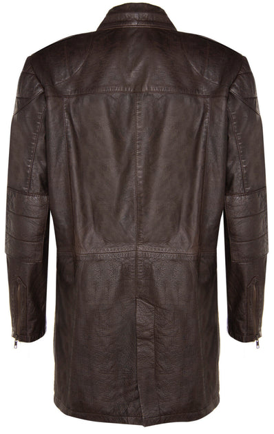 Infinity Mens Military Trench Leather Coat Brown XSmall 4