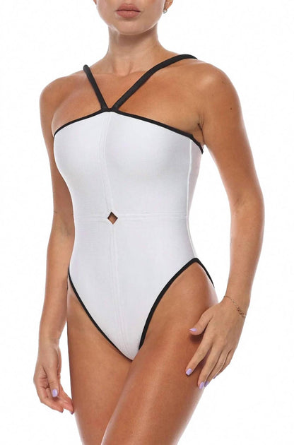 Maxine Fausto High Leg One Piece Swimsuit White Small 2