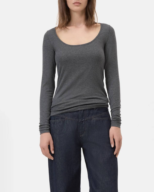 CLOSED Modal-Cashmere Blend Long Sleeve Top Grey Medium 2