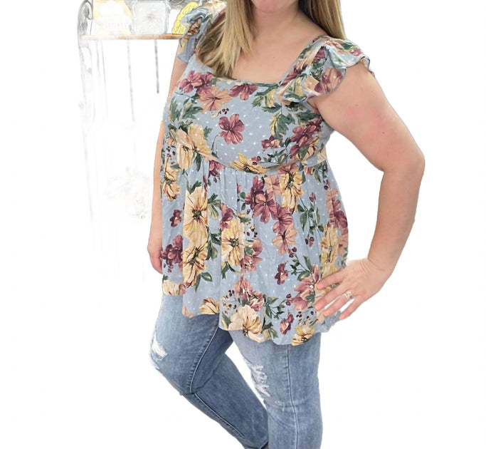 BLAKELEY Sloane Floral Top Bleu 1X 3