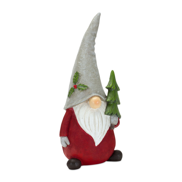 Hivvago Gnome Figurine Red Grey 8in 10.75in 4