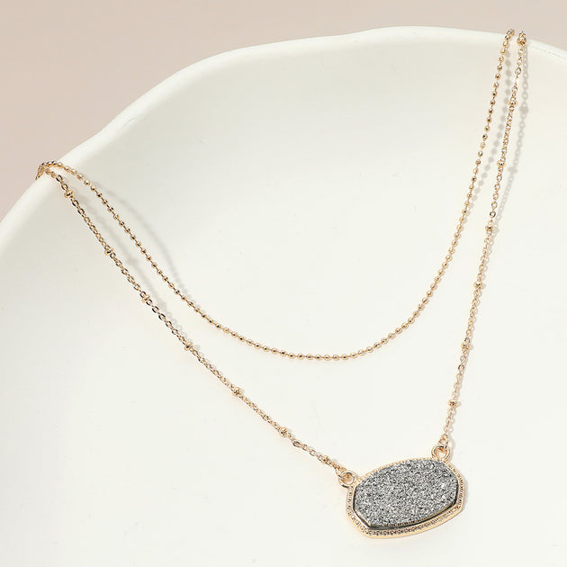 FASHNZFAB Druzy Pendant Layered Necklace Red 3