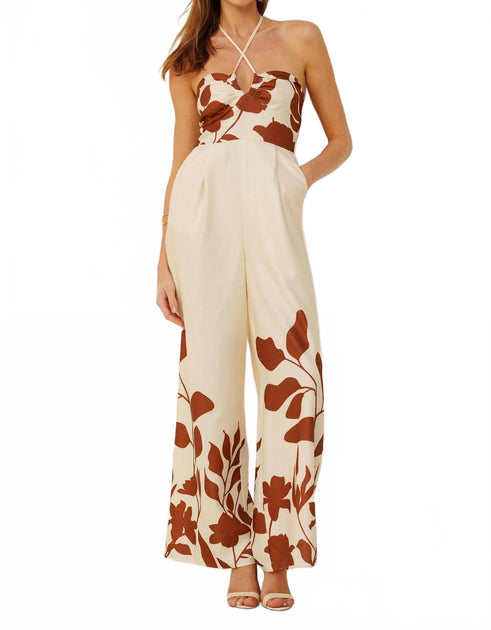 ENDLESS BLU Wide Pant Jumpsuit Beige Large 2