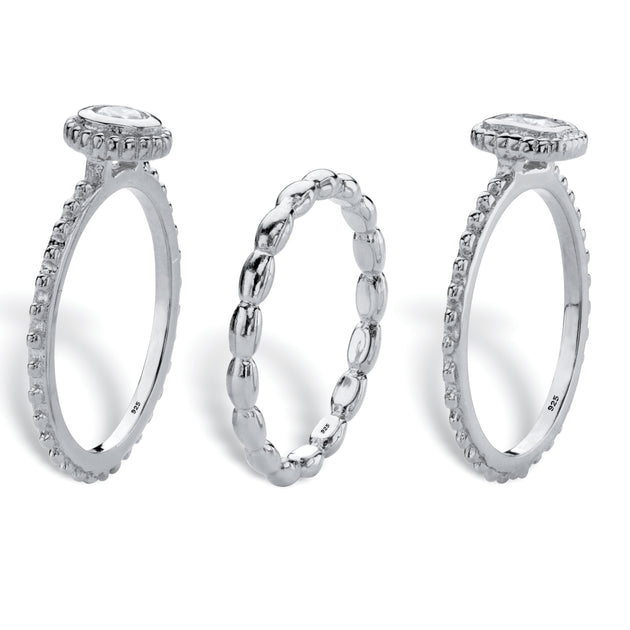 Palm .62 TCW CZ Sterling Silver Stack Ring Set Silver US 7 3