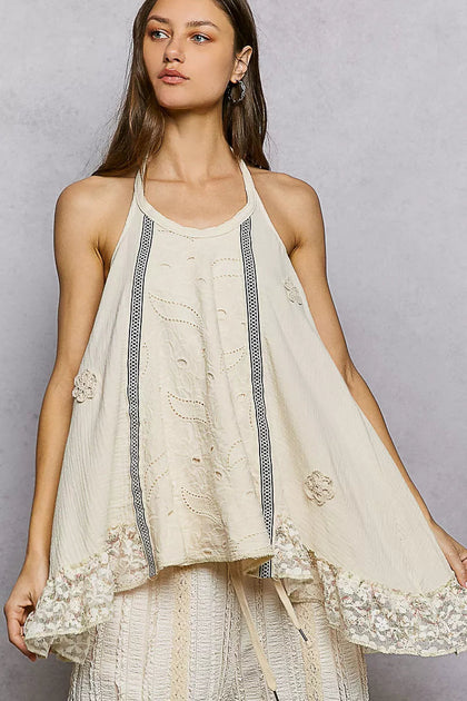 TRUEDAMES Lace Ruffle Halter Neck Cami White Medium 3