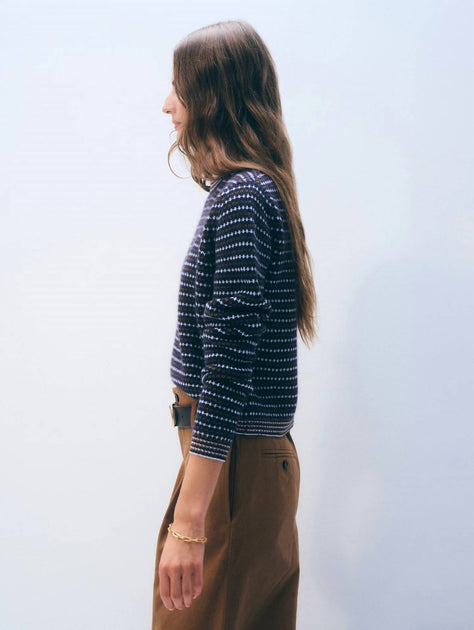 White + Warren Cashmere Textured Stripe Crew Sweater Blue Large 4