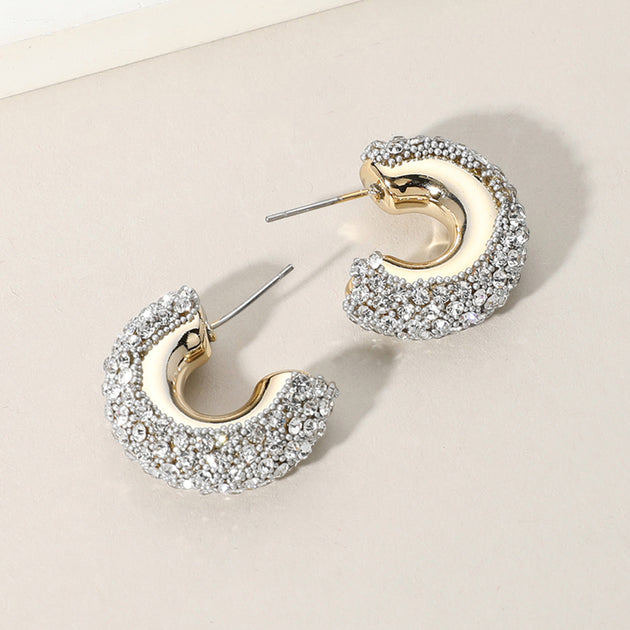 FASHNZFAB Bling Studded Hoop Earrings Black 2