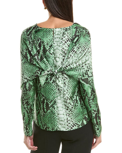 Oscar de la Renta Tie Bow Silk Blouse Green US 4 3
