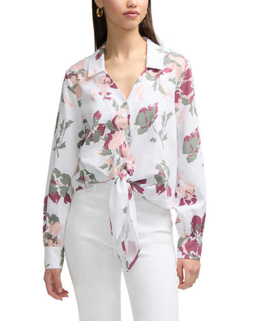 Ellen Tracy Tie Front Shirt Pink Small 2