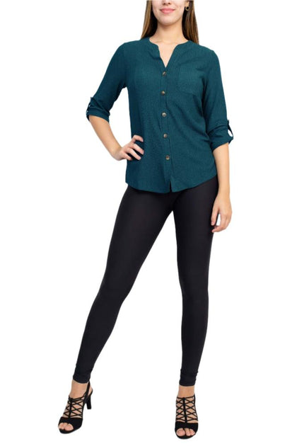 TRUEDAMES Notched Button Down Top Multi Medium 3